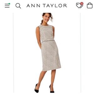 Ann Taylor Petite Plaid Sheath with Faux Leather Trim- NWT